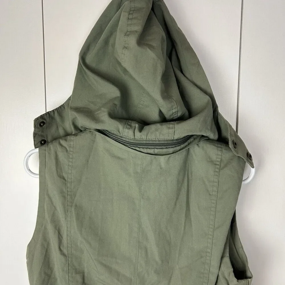 YMI Collection Removable Hood Full Zip pockets Cargo Vest Jacket Sz S Army Green